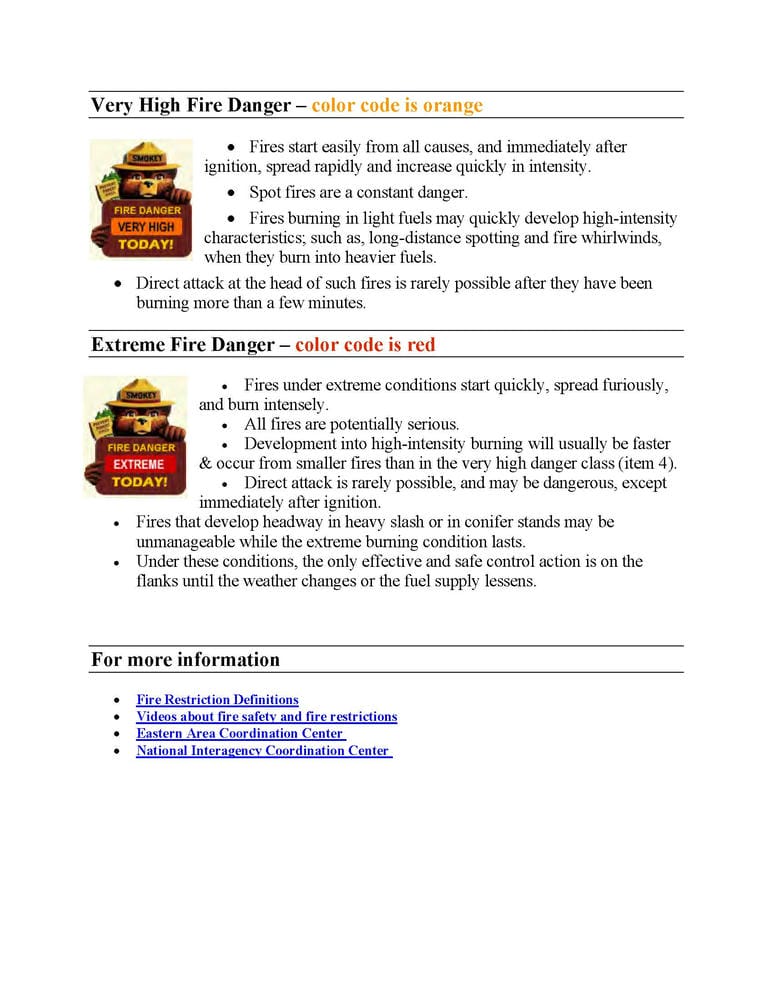 Definitions of Different Levels of Fire Dangers (Very High & Extreme(